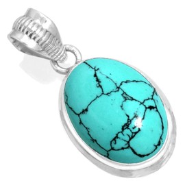 Jeweloporium 925 Silver Pendant for Women Blue Turquoise Stone Vintage Silver Pendant Necklace Christmas - Gift Solitaire Jewelry