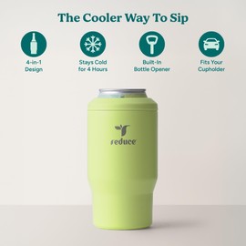 Reduce 4-in-1 Drink Cooler - Versatile Can & Bottle Holder with Vacuum Insulation - Keeps Drinks Cold Up to 4 Hours - Includes Bottle Opener - Fits Cupholders & Dishwasher Safe - 14oz - Mojito