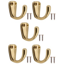 Fuxxer Classic Coat Hooks, Towel Hooks, Iron Hooks, Gold, Brass Design, Set of 5