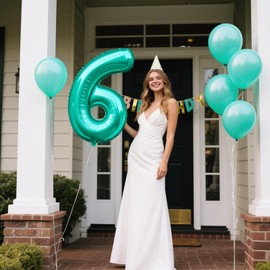 40 Inch Teal Blue Balloon Number 6 Balloons,6 Foil Mylar Helium Large Digital Blue Green Balloon Birthday Numbers Jumbo Balloons 16th or 61st Anniversary Party Decorations Supplies