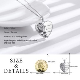 Locket Necklace 925 Sterling Silver Angel Wings Pendant Heart Shaped Locket Necklace That Holds Picture Memorial Jewellery Gifts for Women Girls…