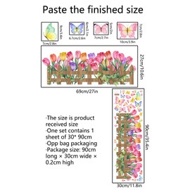 WOHAHA Wall Sticker, Plants, Stylish, Flowers, Butterflies, Flapping Butterflies, Tulip Flowers, Fence, Living Room, Rental, Kindergarten, Nursery, Corner Line, Wall Decoration, Wall Sticker,