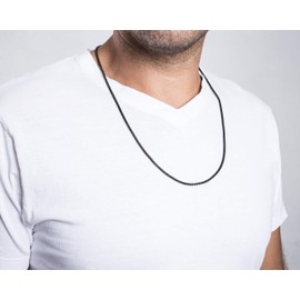 Akitsune Baca Necklace | 3 mm Wide | Chain Women Men Box Rolo Stainless Steel Carabiner Minimalist Men's Necklace, Stainless Steel
