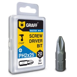 GRAFF Screwdriver PH2 Bit Set - Bit Sets for Cordless Screwdrivers and Drills - 25 mm Length Impact Wrench Bits with High Fit, Long Service Life, for All Screwdriving Work - Pack of 20