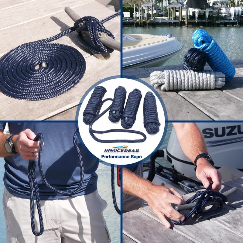 INNOCEDEAR 4 Pack 1/2” X 15’ Dock Lines|Marine-Grade Double-Braided Nylon