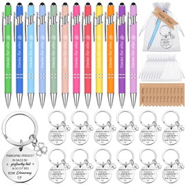 Nezyo Set of 12 Thank You Gifts Colleagues Farewell Gift Motivational Key Ring Thank You Ballpoint Pen Label with Gauze Bag Gifts for Employees Graduation Educator (Inspirational)