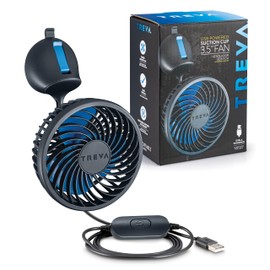 Treva 3.5 Inch USB Powered Fan with Suction Cup, 3 Speed Attachable Fan with Rotating Head for Car, Camping, Travel, Bedroom, Multi-Directional Rotating and Adjustable Head (Black)