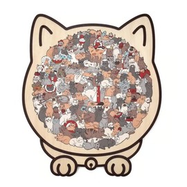 Cat Shape Wooden Puzzle, Cat Outline Frame with Acrylic Cover, Creative Puzzle Gift, Cute Animal Irregular Pair (Morandi)