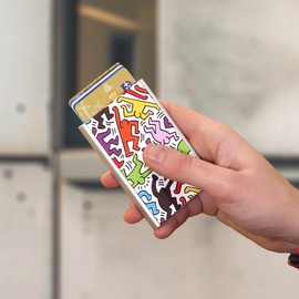 Ögon Aluminium Card Case - RFID Protection - Automatic and Original Wallet for Men & Women - Capacity 1 to 6 Cards - Card Holder for Credit Cards, Printed Keith Haring Color, Minimalist