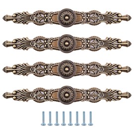 ZONADAH Set of 4 Antique Brass Style Cabinet Handles, Hole Distance 160mm, Vintage Style Pull Handle, Door Knobs Back Plate for Home Furniture Drawers Cabinets Wardrobes Cupboard Cabinet