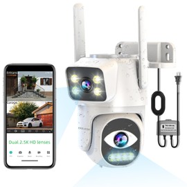 2.5K Dual-Lens WiFi Cameras for Home Security, Pan/Tilt Smart Security Camera-Outdoor/Indoor, Color Night Vision,Motion Tracking,24/7 Recording,2-Way Audio & Siren,IP65,SD/Cloud Storage(2.4Ghz only)
