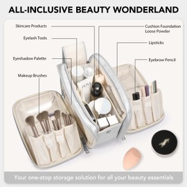 Travel Makeup Bag Women's Large Capacity Cosmetic Portable Organizer Large Opening Waterproof Storage Toiletry Bags Vertical Free-Standing Brush Holder for Easy Access Silver