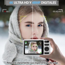 Cámara digital, cámara HD con zoom de 48MP, zoom digital de 16x, pantalla a color IPS de 2,8 pulgadas, antivibración, incluida tarjeta de memoria de 64 GB，transmisión directa OTG al teléfono móvil