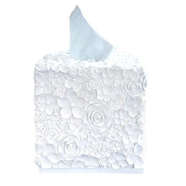 Huitony Square Tissue Box Cover Decorative Kleenex Box Holder for Bathroom & Living Room with Handcrafted Texture (Rose White)