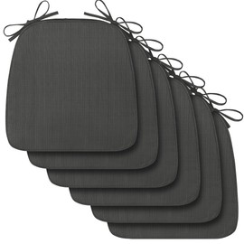 downluxe Indoor Chair Cushions for Dining Chairs, D-Shaped Chair Pads with Ties, Non Slip Memory Foam Dining Chair Cushions, 17" x 16" x 2.5", Dark Grey, 6 Pack