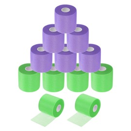 MECCANIXITY Pre Wrap Athletic Tape 30 Yards x 2.8 Inch Foam Under Wrap Tape Sports Prewrap Headband for Hair Ankles Wrists Hands Knees, Purple/Green 12 Rolls