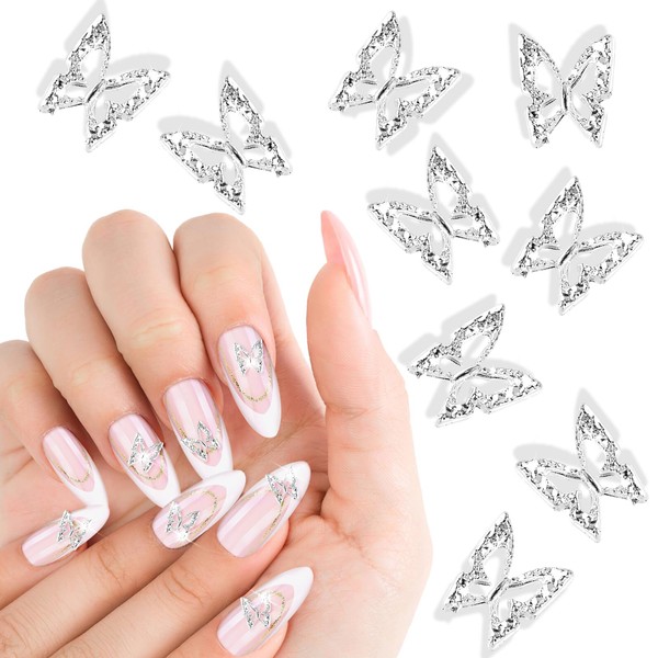 100 Stück Schmetterling Nail Charms Silber 3D Schmetterling Nagel Charms