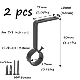 Semetall Curtain Rod Brackets,Heavy Duty Curtain Rod Holders for 7/8 Inch Rods,Set of 2,Black