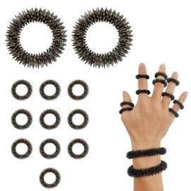 NICEIN Pack of 12 Finger Massage Rings and Massage Bracelets (10 Rings, 2 Bracelets), Stress Relief Children's Acupressure Ring, Osteoarthritis Rings, Black Acupressure Rings, Skills Rings for the
