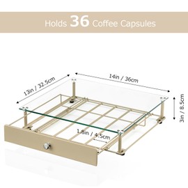 Coffee Pod Holder With Tempered Glass Top Drawer - Compatible With K Cup Pods, Holds 36 - Storage Organizer for Shop, Office, Kitchen Counter 14 13 3 in