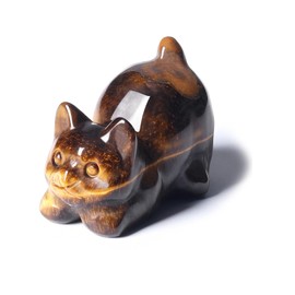 Jovivi Tiger Eye Crystal Carved Cat Figurine Ornament Cute Cat Room Decor Healing Crystal Gemstone Cat Sculpture Statue Good Luck Desk Decor Crystal Gift for Women Men Christmas 1.6”