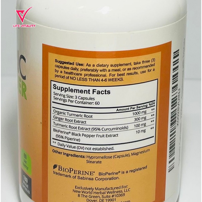 Doctor Recommended Turmeric & Ginger 1000 mg 💊 180 Veggie