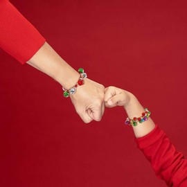 OIDIMS Xmas Jingle Bell Beads Bracelet for Women Men Multi Color Beaded Charm Stretch Bracelet Cute Elastic Bracelet Christmas Holiday Party Favors for Niece Son Costumes Accessories