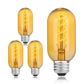 AMDTU Dimmable Edison Bulbs 25 Watt Soft Yellow 2200K, Ultra-Thin Spiral Filament Vintage LED Edison Bulb, Amber Incandescent Light Bulb 25W Equivalent, T45 Retro LED Bulb 4W, E26 Base 120V 4 Pack
