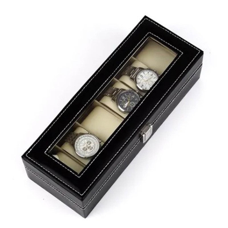 Watch Organizer 6 Slot Dustproof Moistureproof Transparent Window Watch Display