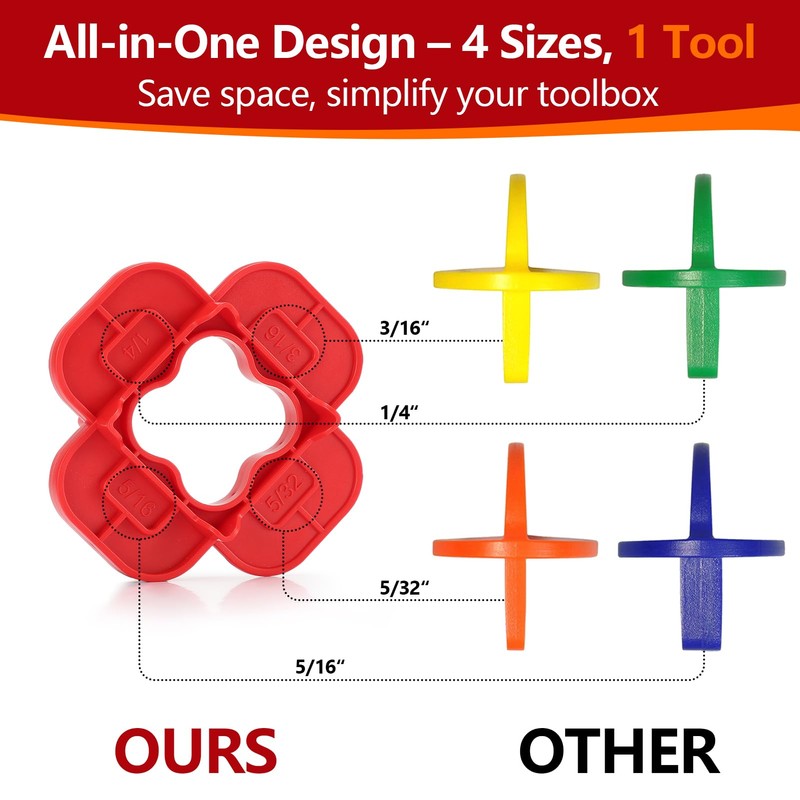 6 Packs 4-in-1 Multi-Size Deck Spacers Tool (5/32", 3/16", 1/4",