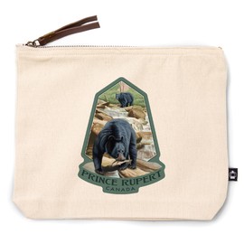 Prince Rupert, Canada, Painterly, Bears Fishing, 100% Cotton Zipper Pouch, Travel Accessory, Go Bag