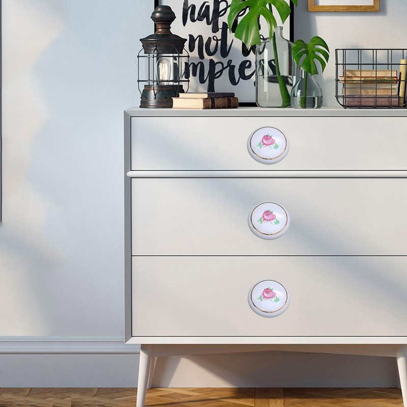 Tverghvad Ceramic Hand Painted Drawer Knobs, [4 Pack] Vintage Rose