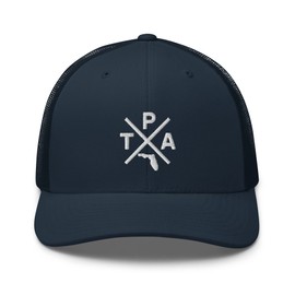 Retro Tampa Bay Trucker Hat Mesh TPA Cross Trucker Cap Navy