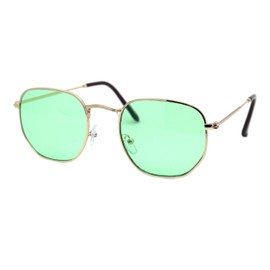 Vintage Square Gold Thin Metal Frame Sunglasses Green Lens UV 400