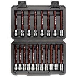 LLNDEI 3/8-Inch Drive Extra Long Allen Hex Bit Socket Set 19PCS- Standard SAE & Metric (1/8"-3/8", 3-12mm), CR-V&S2 Alloy Steel, Durable Tool Accessories Kit for Mechanics