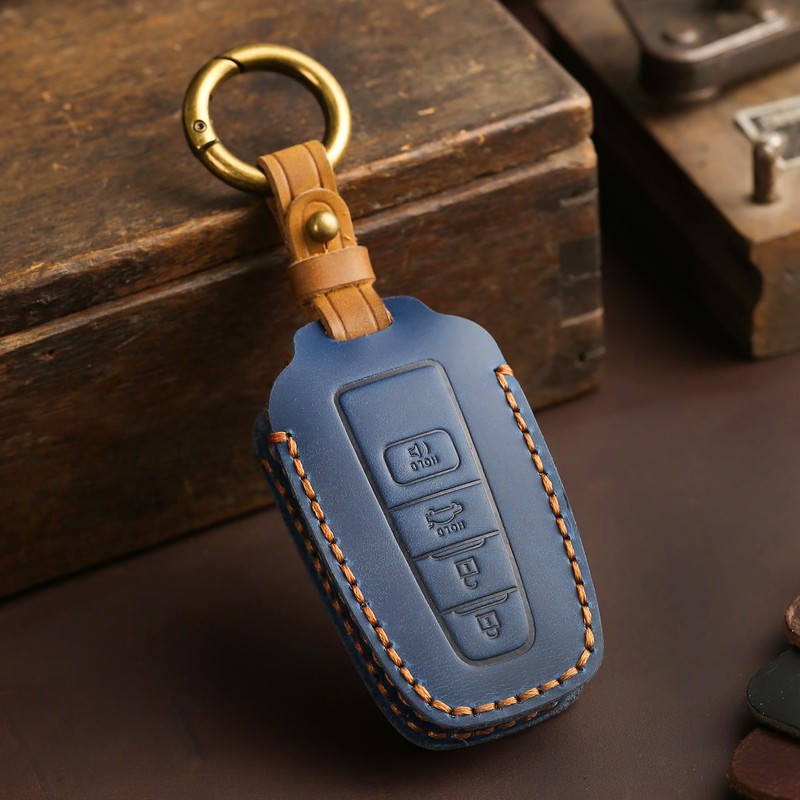 Aoocar 4 Button Genuine Leather Key Fob Cover, for Toyota