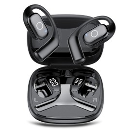 Open Ear Bluetooth 5.4 Headphones, Wireless Earbuds Sport Over Earphones Mic with Ear Hooks 50H Playtime（Black）