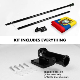UD_G128 Combo Pack: 6 Ft Tangle Free Spinning Flagpole (Black) & Ecuador Flag 3x5 Ft Printed 150D Polyester, Brass Grommets (Fla