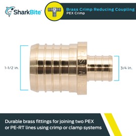 SharkBite 1-1/2 x 3/4 Inch Brass Crimp Reducing Coupling, PEX Pipe, PE-RT, UC014122