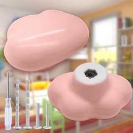 Qjaiune 6pcs Ceramic Cabinet Knobs Pink Drawer Knobs, Cloud Shaped Dresser Knobs Cute Kitchen Cabinet Pull Handles, Small Vanity Knobs Hardware Closet Cupboard Knobs for Kids Girls Children's Bedroom