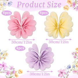 Tissue Paper Pom Poms, Butterfly Birthday Decorations, Tissue Paper Flowers, Butterfly Party Decorations, for Wedding, Baby Shower, Floral Party, Events Wall Décor 12PCS