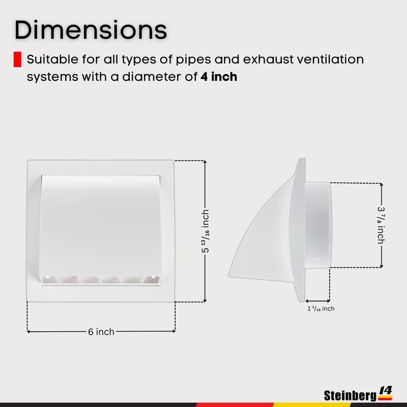 Steinberg14 Dryer Vent Cover Outside 4 inch - ABS Plastic
