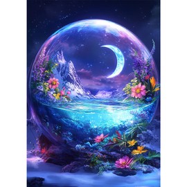 Bowetile 5D DIY Diamond Painting Landscape, Moon Diamond Art Painting Sets for Adults, Complete Rhinestone Pictures, Flower Pictures with Rhinestones for Beginners, Wall Decoration for Home, 30 x 40
