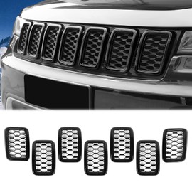 JeCar - Juego de molduras de rejilla delantera para Jeep Grand Cherokee 2017-2020, color negro (7 piezas)