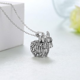 Feijiesi Highland Cow Necklace 925 Sterling Silver Cow Necklace for Women Cute Cow Jewelry Gifts for Women (Oxidized)