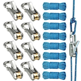Rope Tightening Tool & Tensioner, 8 Pack Stainless Steel Cord Tightening Tool with Roller Cam Buckle, Heavy Duty Retractable Buckle Rope Roller for Camping, Tarps, Guy Lines, Boating and Outdoor Gear