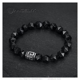 BOBIJOO JEWELRY - Bracelet Hexagonal en Onyx Véritable Pour Homme et Femme - Élégance Naturelle et Apaisante - Schwarz 23cm