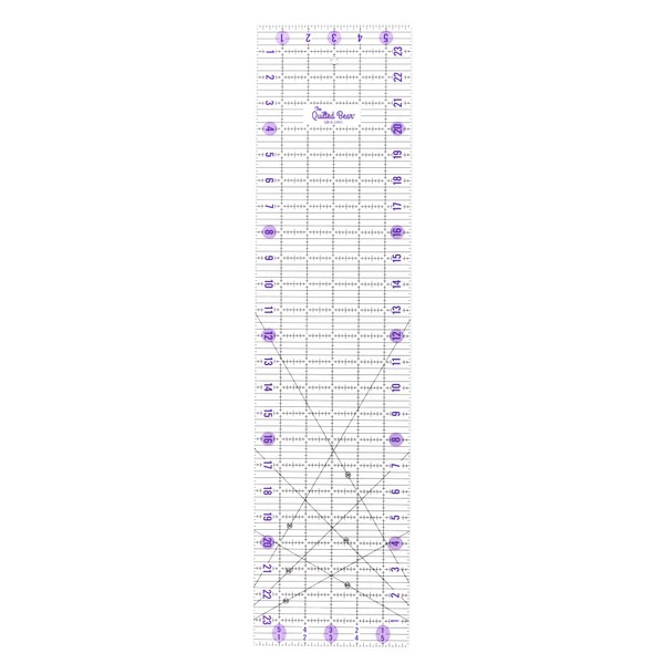 The Quilted Bear Quilting Rulers - Transparent Acrylic Non Slip Quilting & Patchwork Ruler with Clear Black Lines & 30, 45 & 60 Degree Angles (6" x 24")