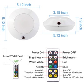 BIGMONAT Color Changing Ceiling Light, Wireless Big Puck Light Indoor ,Brightness Dimmable Timer Setting Entrance Light for Ceiling Stair Wall Shelf