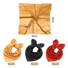 QFEHTHSK Pack of 3 Square Women's Scarf, Plain Small Square Scarf, Lightweight Women's Silk Scarf, Imitation Silk Scarf, Chiffon Scarf, Satin Scarf, Clothing Decoration Scarf, black